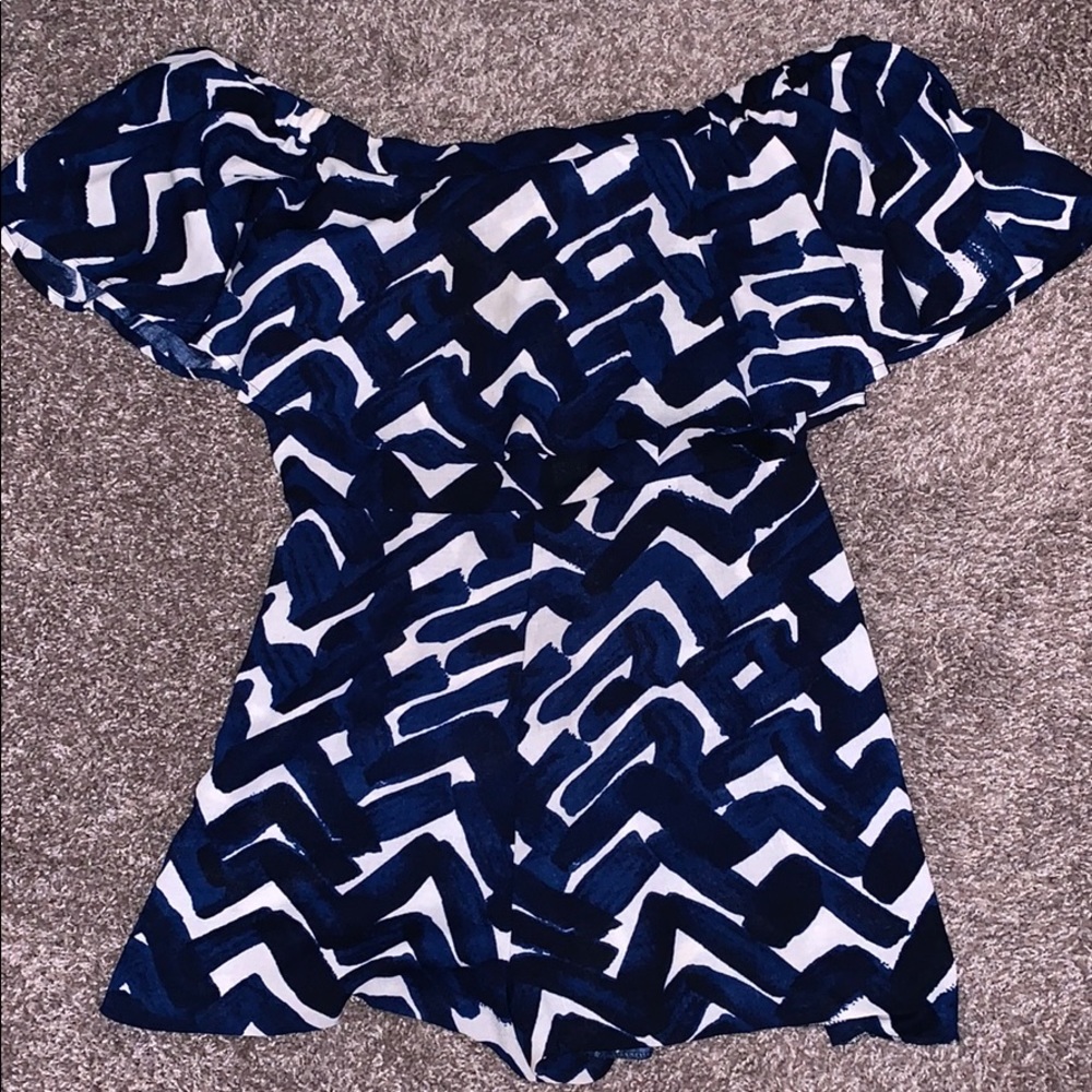 Flying Tomato Blue printed off shoulder romper